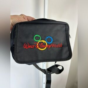 DISNEY Bum Bag Fanny Pack Waist Bag Walt Disney World Embroidered Black Nylon